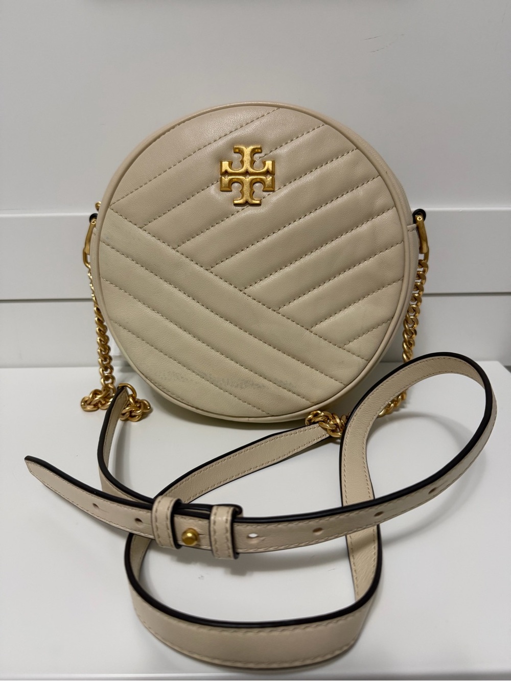 Tory Burch Kira Chevron Circle Crossbody Bag.